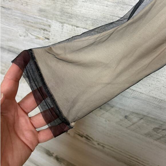 Jarbo Womens M Nude & Black Sheer Cotton Chiffon Tie-Waist Cardigan Dress Blouse - Picture 5 of 8